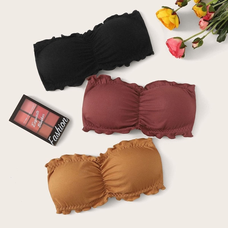 

Frill Trim Bandeau Bra Set 3pack, Multicolor