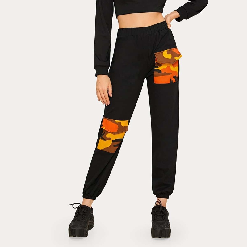 

Camo Print Pocket Elastic Waist Sweatpants, Multicolor