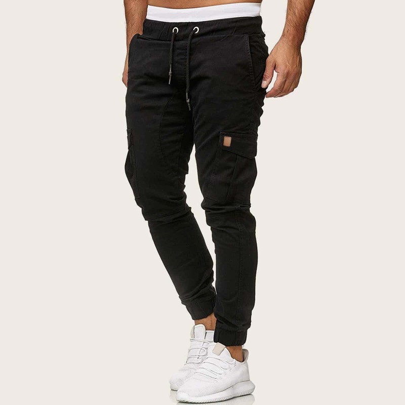 

Guys Side Flap Pocket Drawstring Cargo Pants, Black