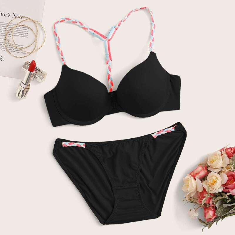

Push Up Underwire Lingerie Set, Black