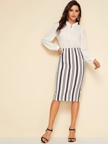 SHEIN Clasi 條紋鉛筆半身裙 - 彩色 - 查看 3