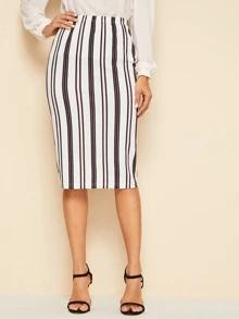 SHEIN Clasi 條紋鉛筆半身裙 - 彩色 - 查看 1