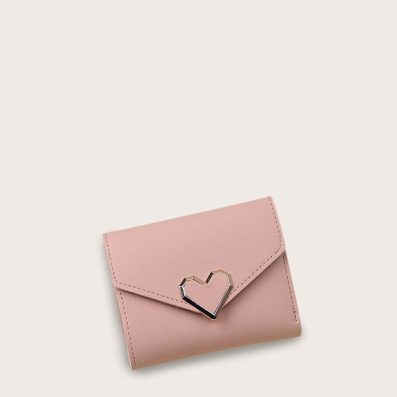 

Metal Heart Decor Fold Over Purse, Pink