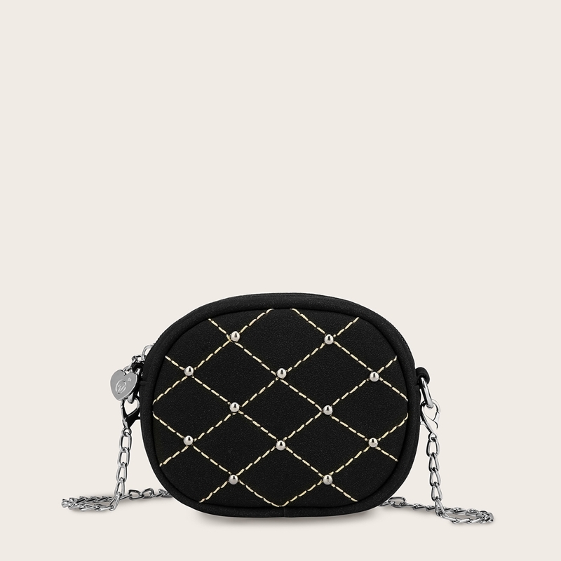 

Studded Decor Chain Crossbody Bag, Black