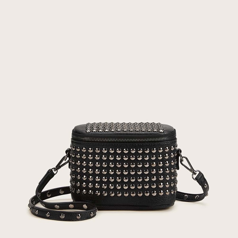 

Studded Decor Crossbody Bag, Black