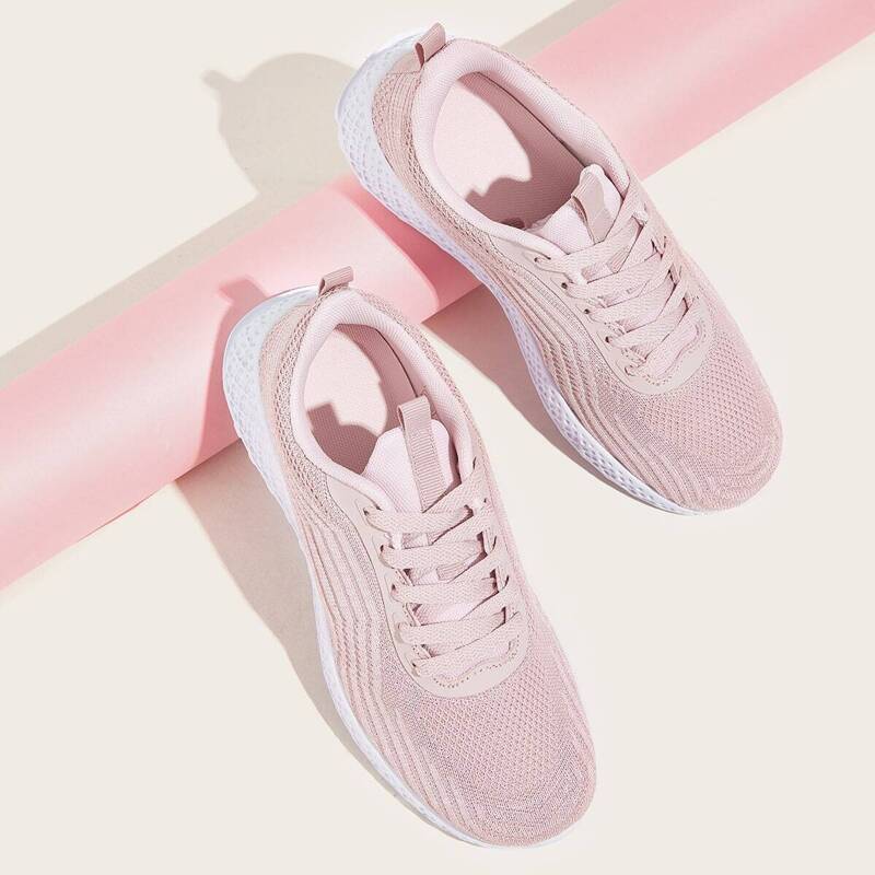 

Lace-up Front Open Knit Trainers, Pink