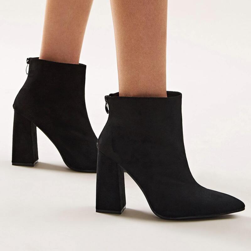 

Zip Back Chunky Heeled Boots, Black