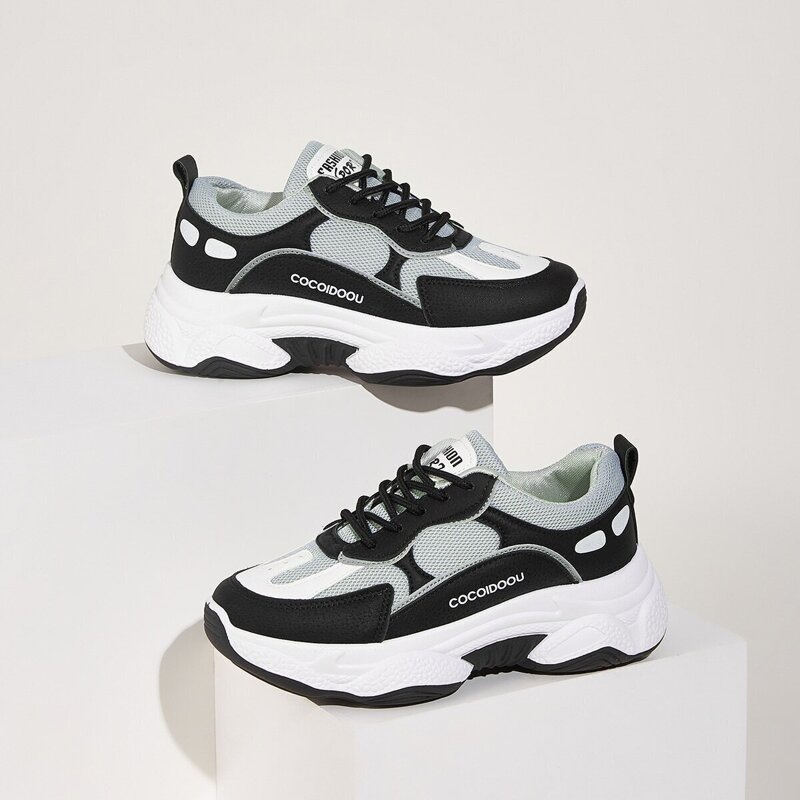 

Lace-up Front Mesh Panel Chunky Sneakers, Multicolor