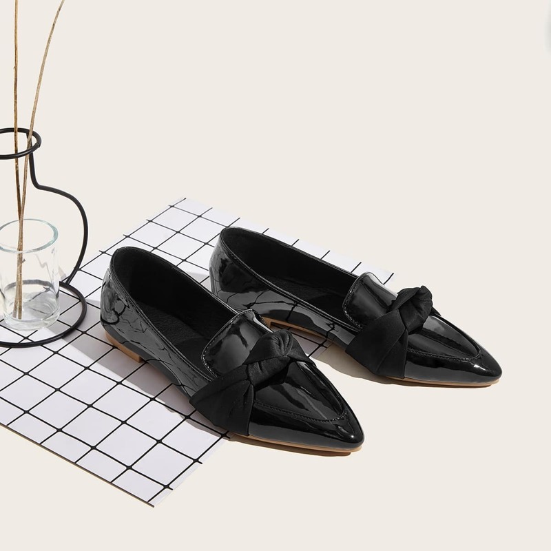 

Point Toe Knotted Decor Dress Loafers, Black