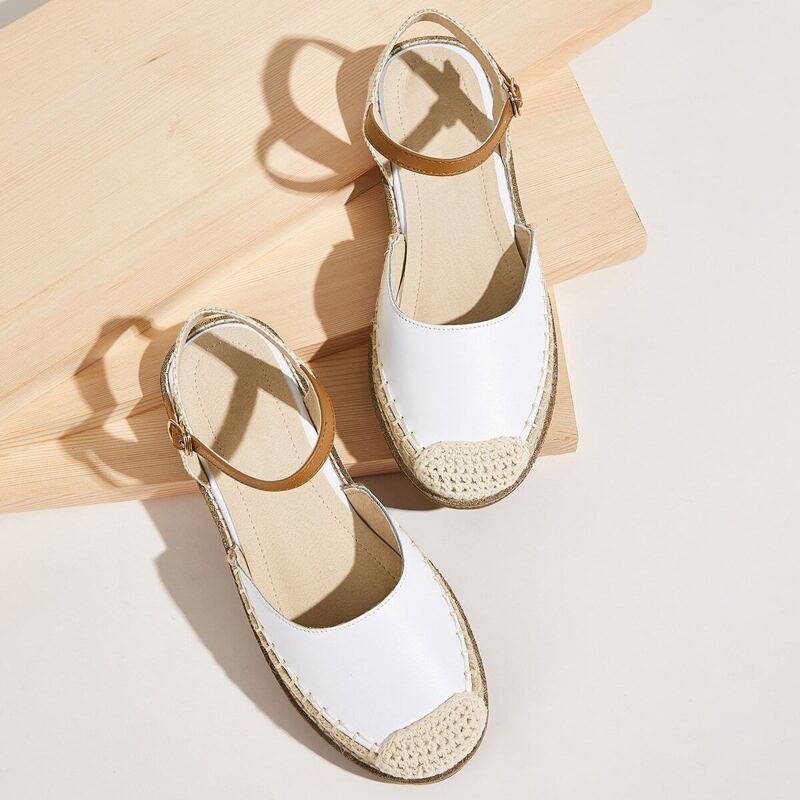 

Cap Toe Woven Detail Flats, White