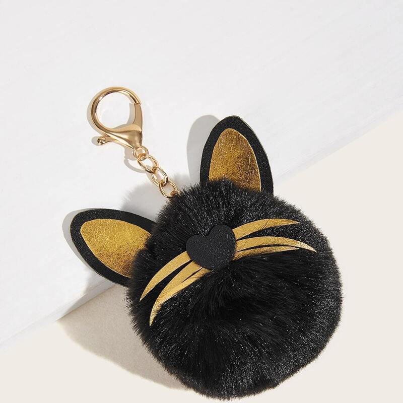 

Cat Ear Detail Pom-pom Charm Bag Accessory, Black