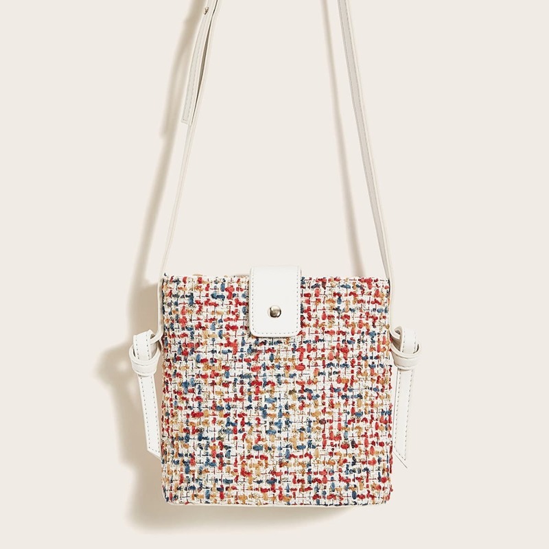 

Color-block Tweed Crossbody Bag, Multicolor