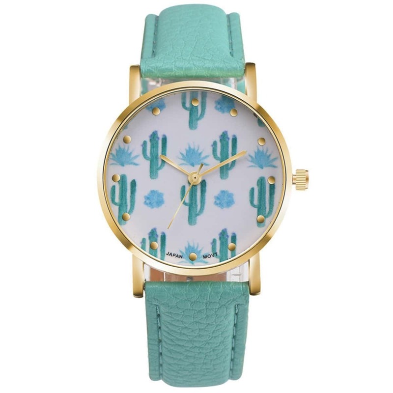 

PU Strap Cactus Print Round Dial Pointer Quartz Watch