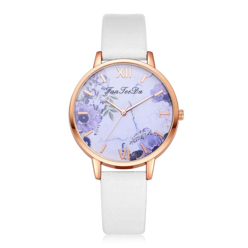 

PU Strap Floral Round Dial Pointer Quartz Watch