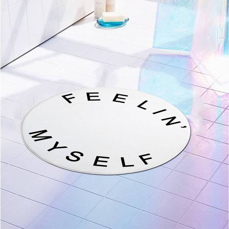 

Letter Print Round Floor Mat, White