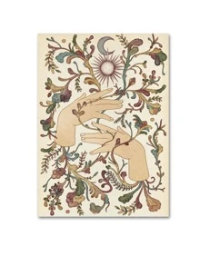 Pintura mural con mano y flor sin marco - Multicolor - Ver 4