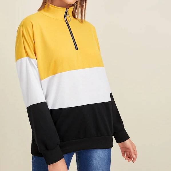 

O-ring Zip Half Placket Cut And Sew Sweatshirt, Multicolor