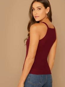 SHEIN EZwear Solid Form Fitted Halter Top - Burgundy - View 2