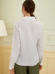 Solid Hidden Button Placket Shirt - White - View 2