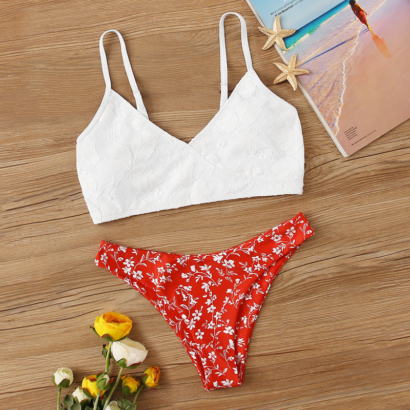 

Textured Top With Floral Cheeky Bikini Set, Multicolor