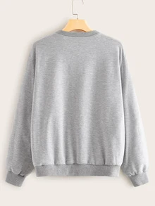 SHEIN Sudadera gris con bordado - Gris - Ver 2