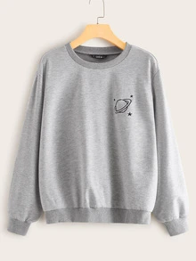 SHEIN Sudadera gris con bordado - Gris - Ver 1