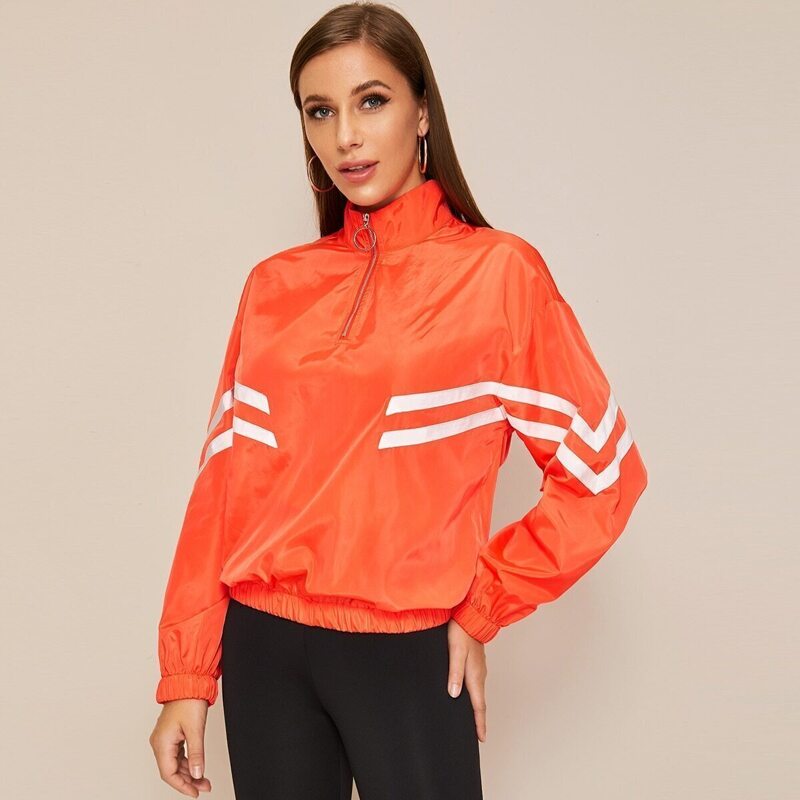 

Neon Orange Zip Half Placket Chevron Jacket, Orange bright