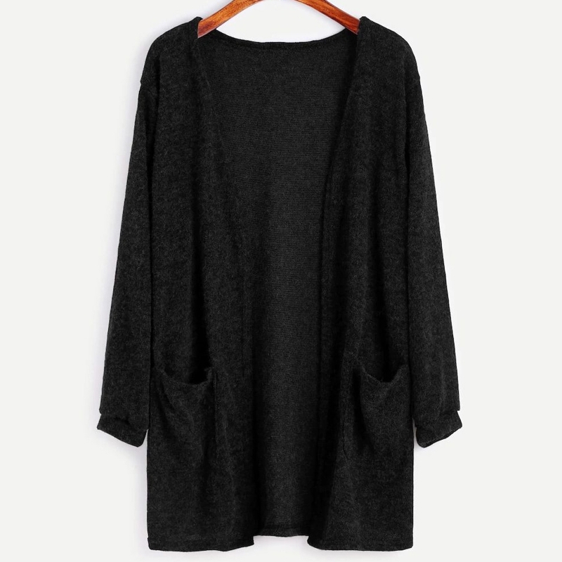 

Plus Open Front Dual Pocket Cardigan, Black