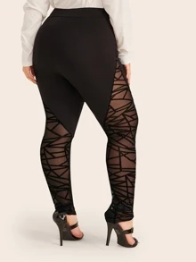 Mulvari Plus Geo Flocked Mesh Insert Leggings - Black - View 2