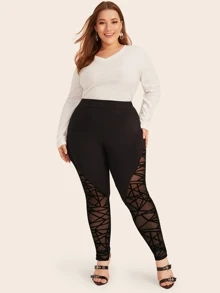 Mulvari Plus Geo Flocked Mesh Insert Leggings - Black - View 3