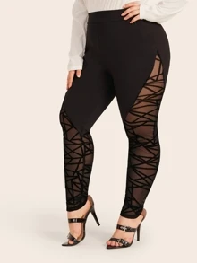 Mulvari Plus Geo Flocked Mesh Insert Leggings - Black - View 4