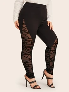 Mulvari Plus Geo Flocked Mesh Insert Leggings - Black - View 5