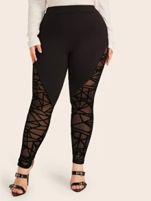 Mulvari Plus Geo Flocked Mesh Insert Leggings - Black - View 1