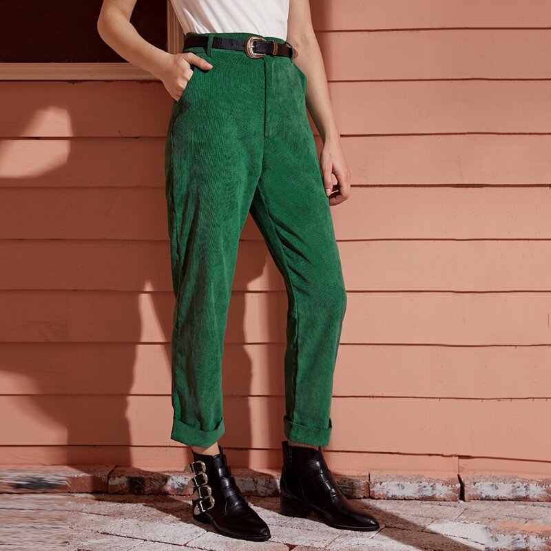 

Green High Waist Corduroy Pants