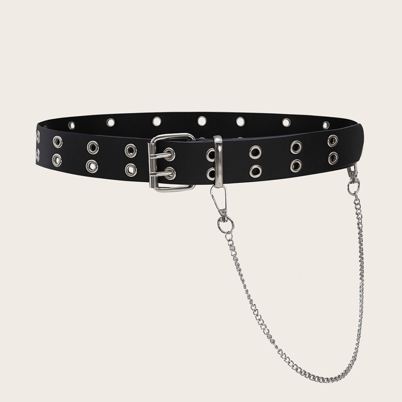 

Curb Chain Grommet Buckle Belt, Black