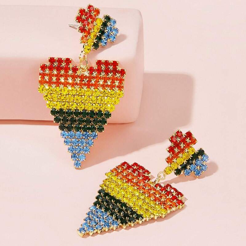

Rhinestone Engraved Heart Drop Earrings 1pair, Multicolor
