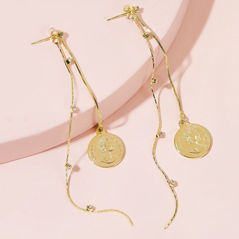 

Coin & Chain Drop Earrings 1pair, Gold