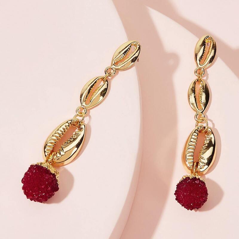 

Shell & Stone Drop Earrings 1pair, Gold