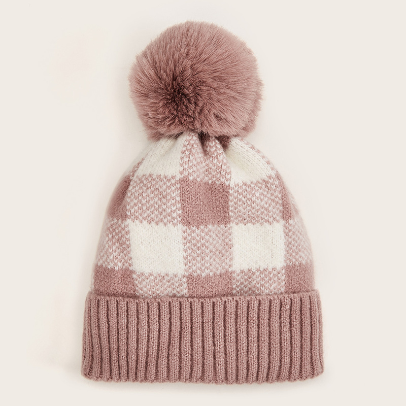 

Plaid Pattern Pom Pom Decor Cuffed Beanie, Multicolor