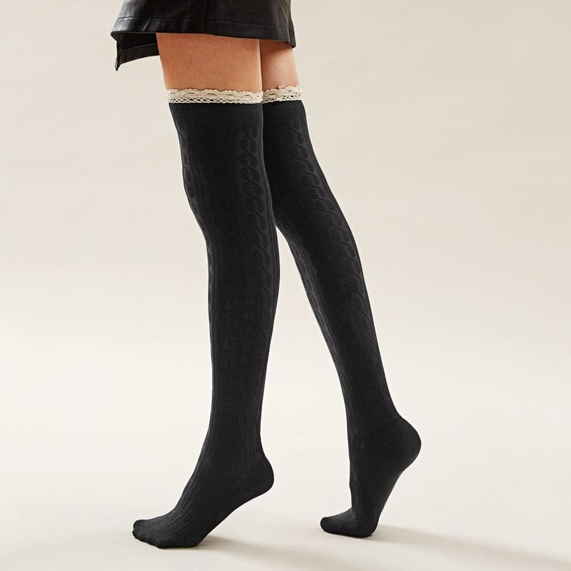 

Lace Trim Thigh Socks 1pair, Black