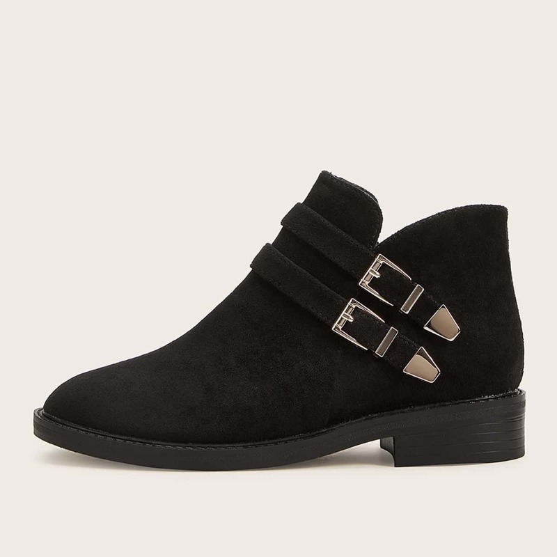 

Double Buckle Decor Ankle Boots, Black