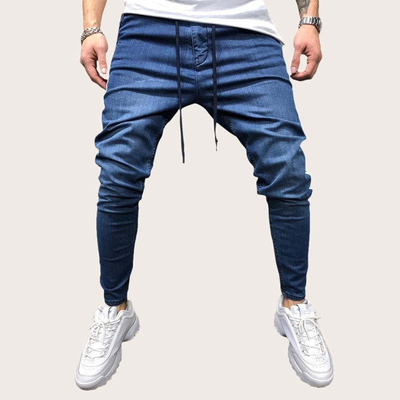 

Guys Side Tape Drawstring Waist Jeans, Navy