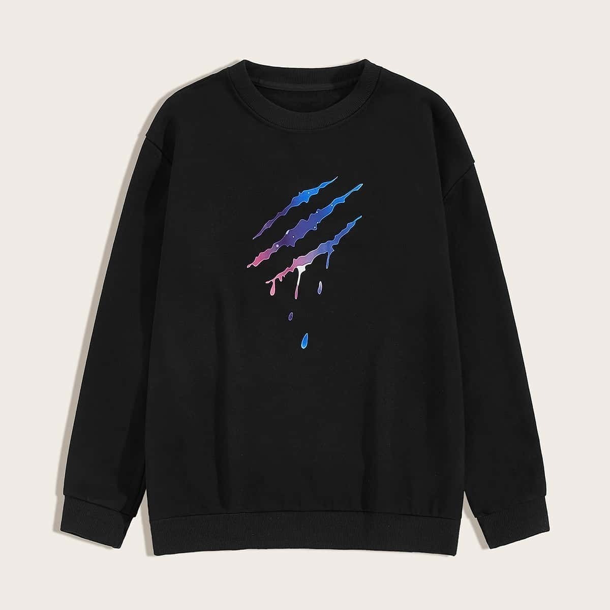 

Guys Brush Print Drop Shoulder Sweatshirt, Black