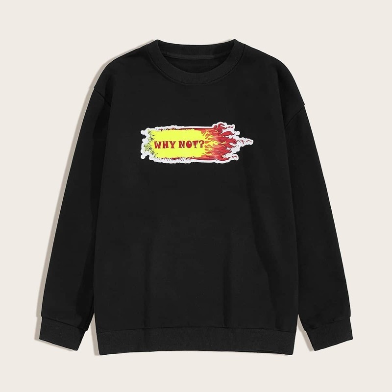 

Guys Letter Print Drop Shoulder Sweatshirt, Black