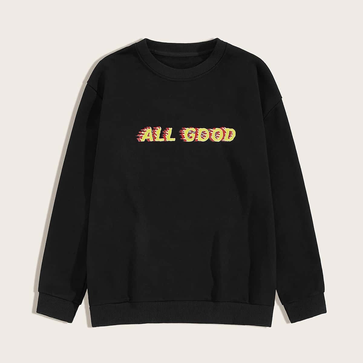 

Guys Letter Print Drop Shoulder Sweatshirt, Black