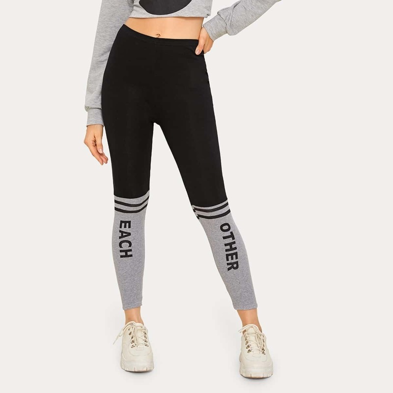 

Contrast Panel Letter Print Leggings, Multicolor