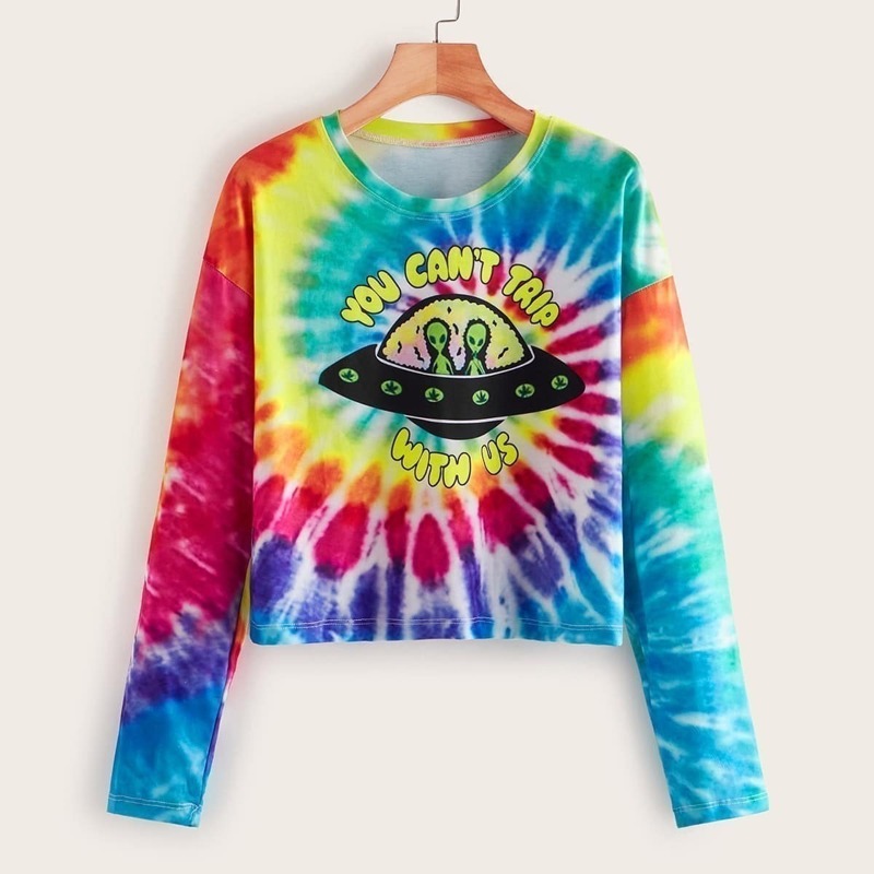 

Tie Dye Alien Print Long Sleeve Tee, Multicolor