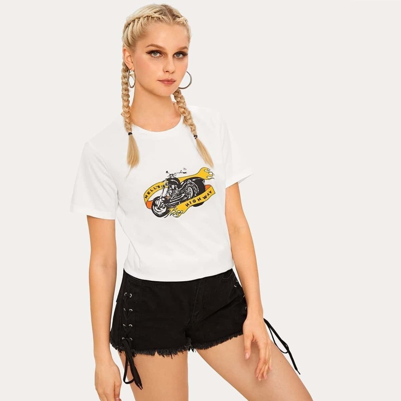 

Letter And Motorcycling Print Tee, White