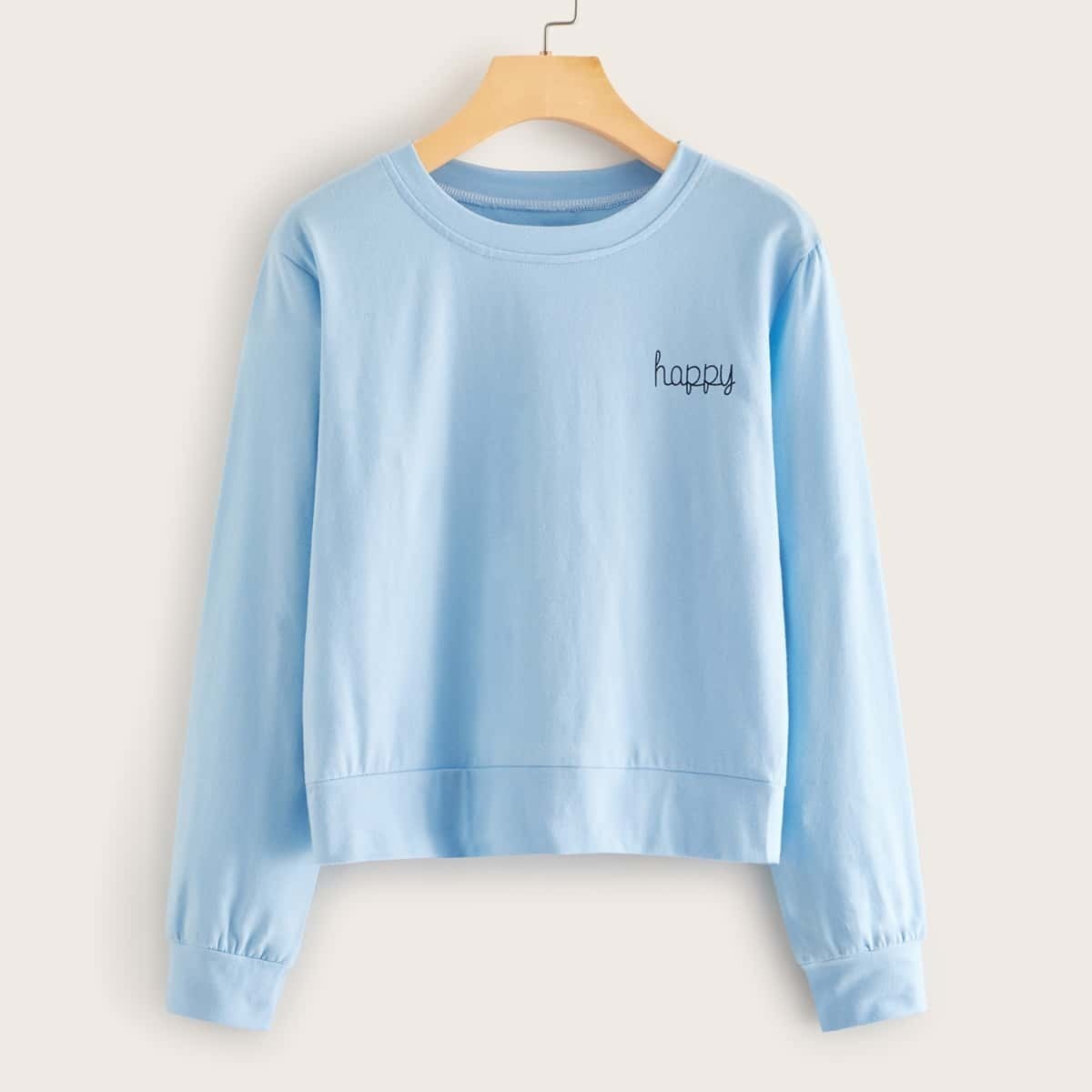 

Letter Print Round Neck Sweatshirt, Blue