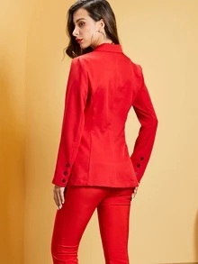 Two-piece Outfits Tombol Plain Merah Anggun - Merah - View 3